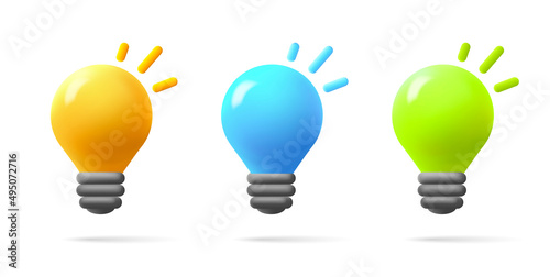 3d light lump bulb illustration icon in three colors