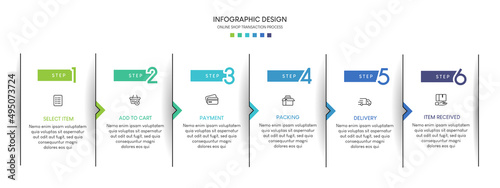 Process of online shopping with 6 steps. Steps business timeline process infographic template