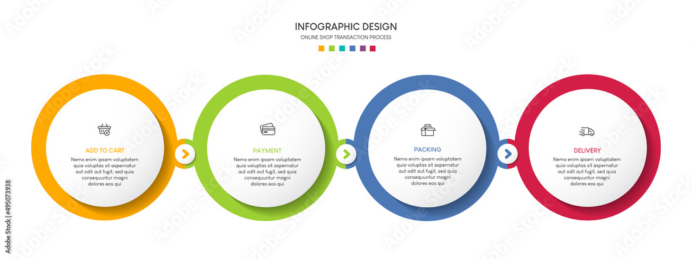 Process of online shopping with 6 steps. Steps business timeline process infographic template Process of online shopping with 6 steps. Steps business timeline process infographic template