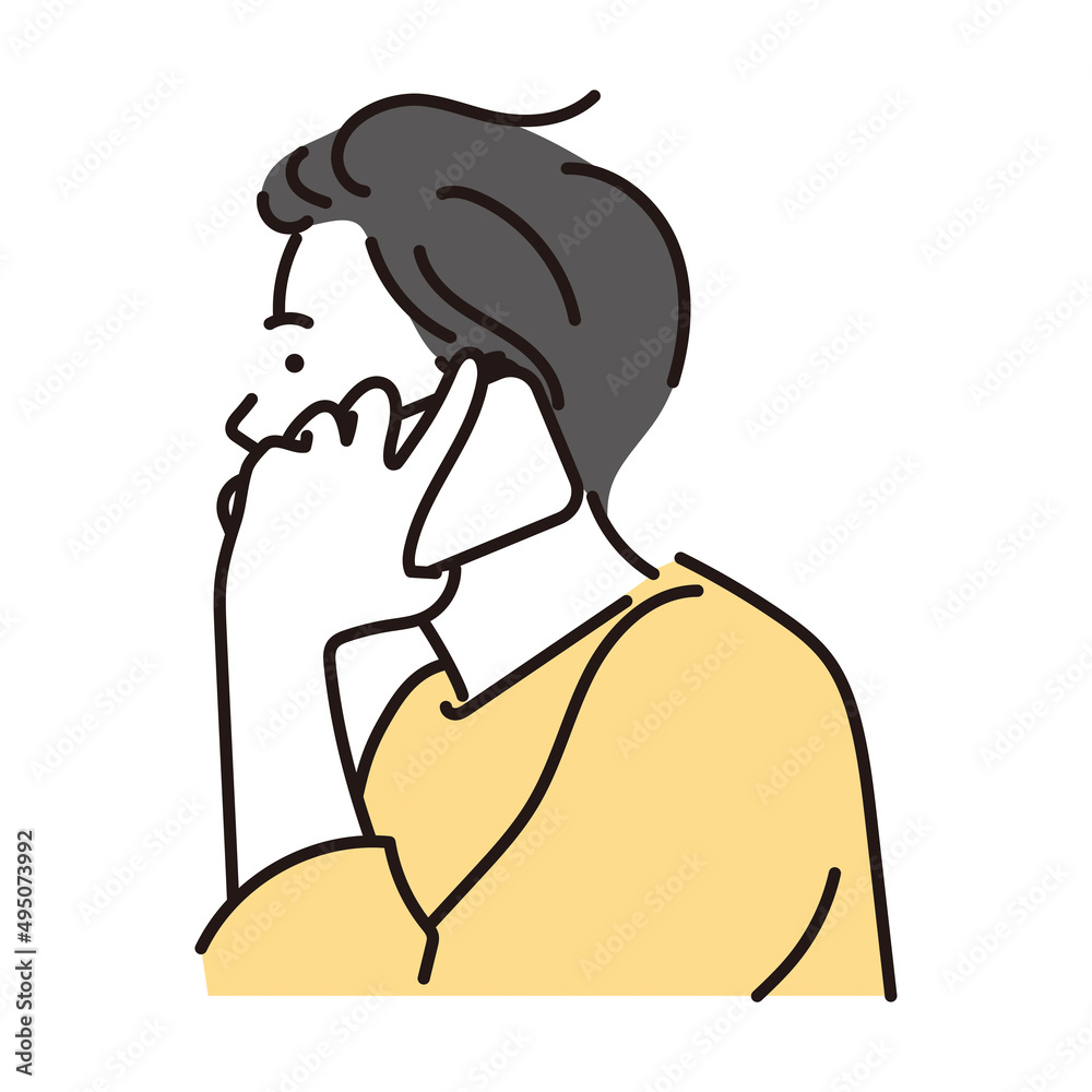 Obraz premium シンプル イラスト スマホで通話する男性