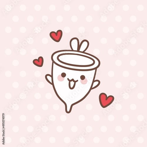 Smiling happy cute menstrual cup for feminine hygiene and health. Kawaii style. Zero waste period.