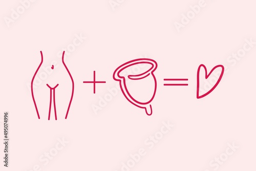 Formula female body plus menstrual cup equals love. The original concept of women's health during menstruation.