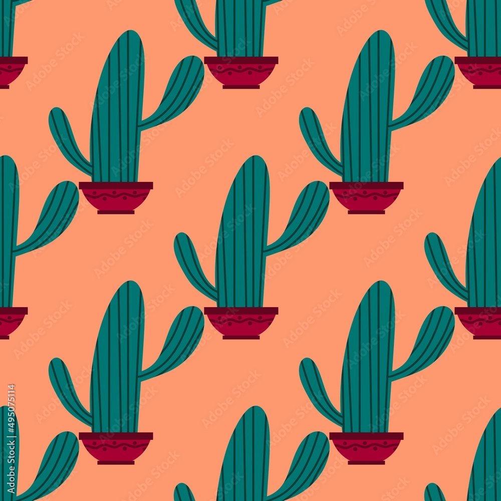 Floral seamless cactus pattern for fabrics and textiles and packaging and gifts and cards and linens and kids Floral seamless cactus pattern for fabrics and textiles and packaging and gifts and cards and linens and kids