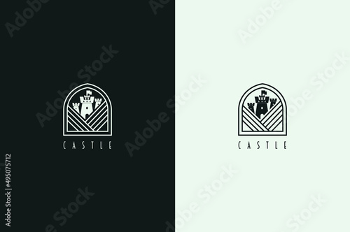 Minimal Castle Logo Design Line Art