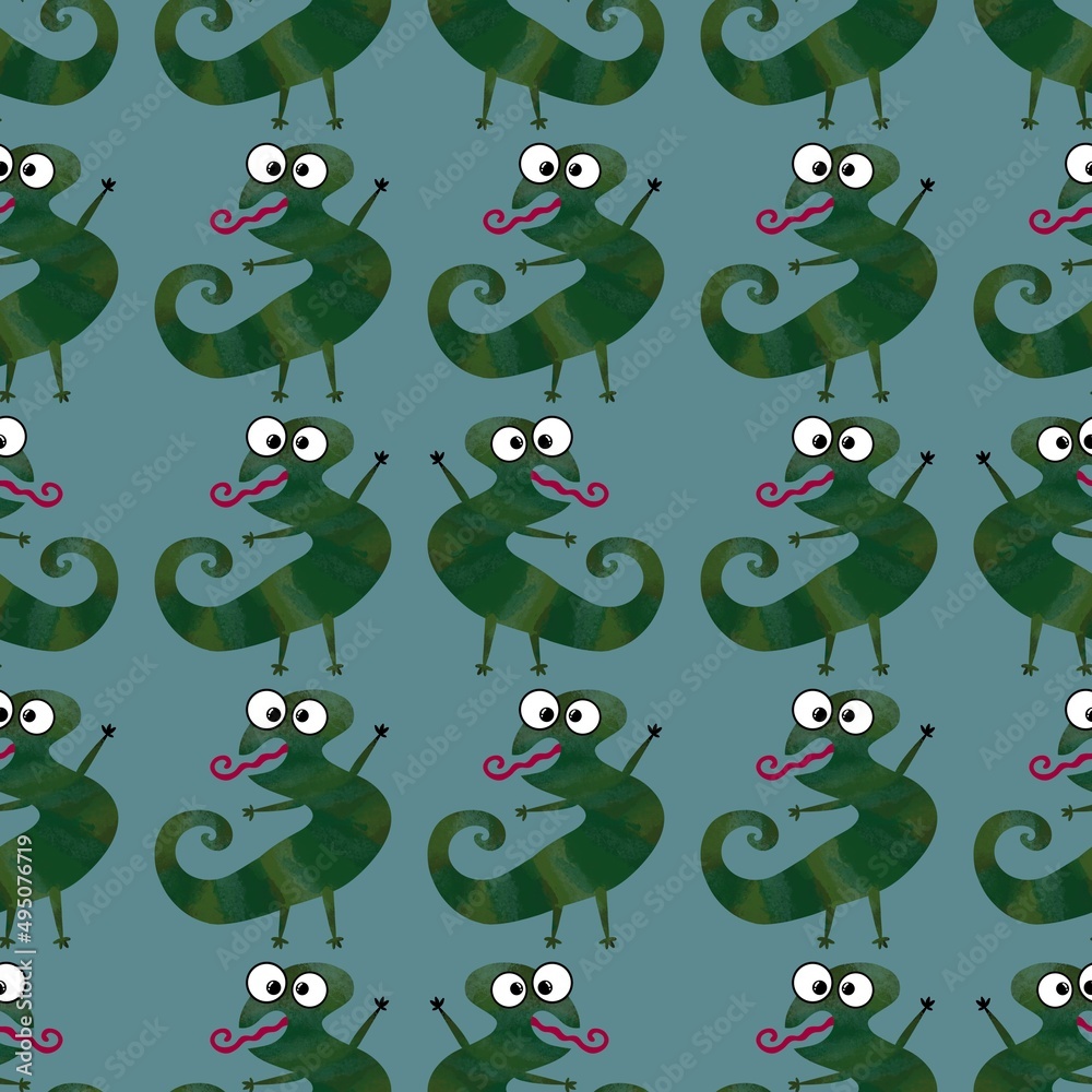 Obraz premium Kids seamless animals lizard pattern for fabrics and textiles and packaging and gifts and cards and linens and kids