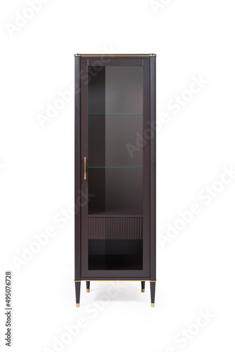glass cabinet with veneer and painted wood trim in a modern classic style © Iglenas