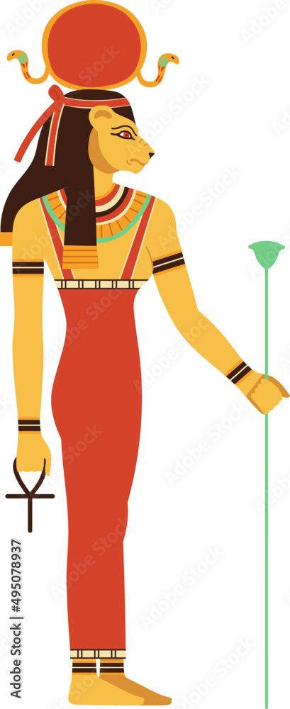 Tefnut Ancient Egyptian Goddess Cartoon Illustration Stock-Vektorgrafik ...