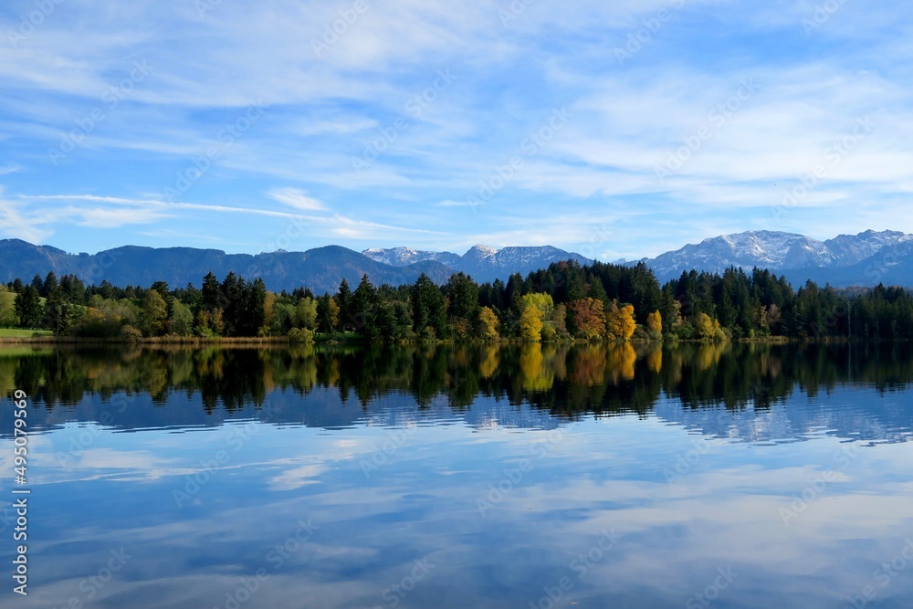 lake and mountains, Schmutterweiher, Bavaria