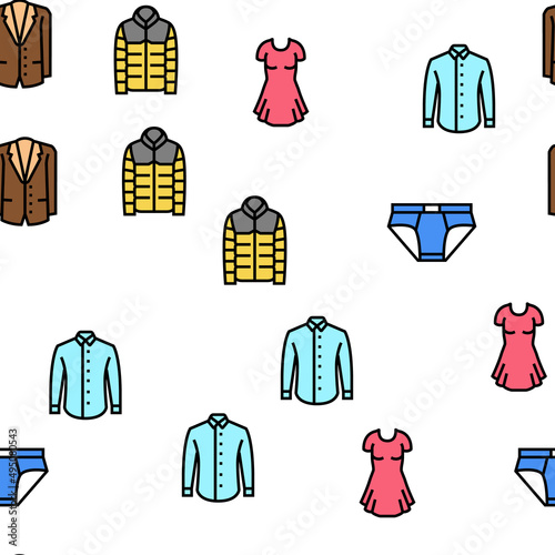 Clothes And Wearing Accessories Vector Seamless Pattern Thin Line Illustration