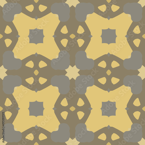 seamless pattern in brown tones, ornament with abstract floral motifs on a grid, mesh ornament, background for design
