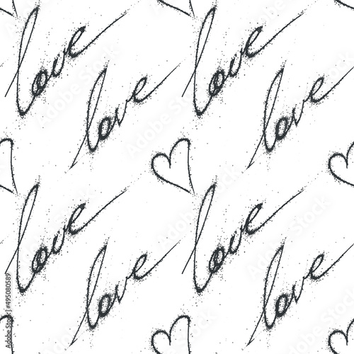 love, lettering love lettering, black and white seamless pattern hand-drawn ink, background for valentine's day