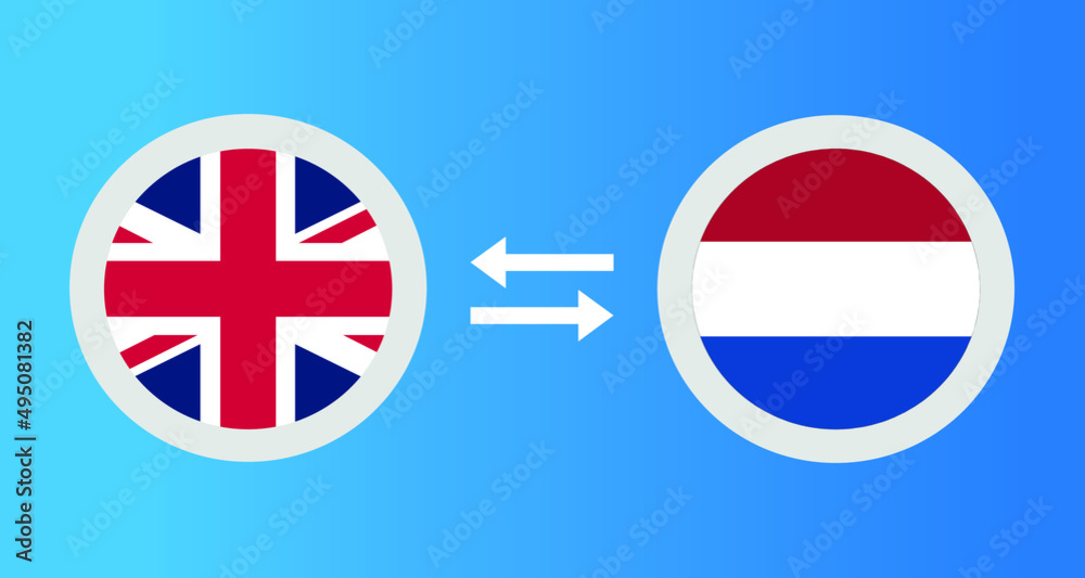 round icons with United Kingdom and Netherlands flag exchange rate concept graphic element Illustration template design
