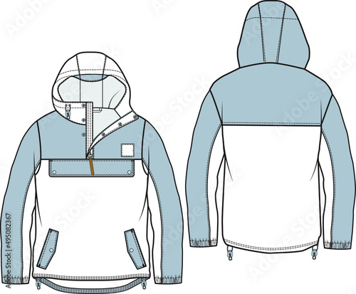 men hoodie sketch , fleece technical drawing