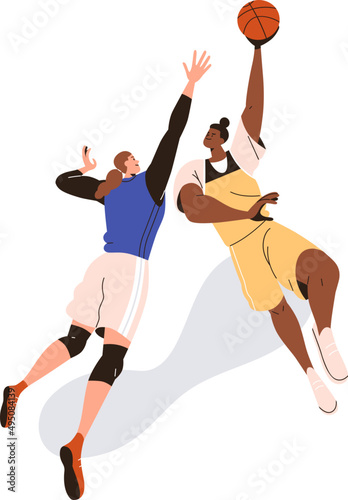 Women Playing Basketball Cartoon Illustration