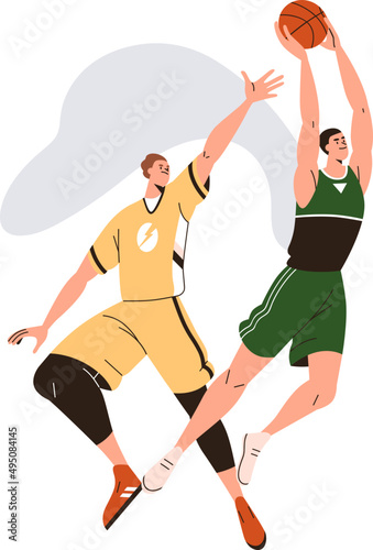 Men Playing Basketball Cartoon Illustration