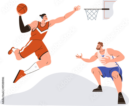 Sportsmen Playing Basketball Cartoon Illustration