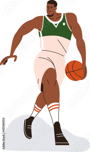 Black Man Playing Basketball Cartoon Illustration