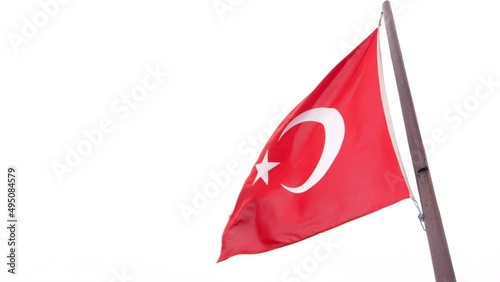 Turkish flag waving on white background. Turkish national days or holidays. Republic of Turkey concept 4K video. photo