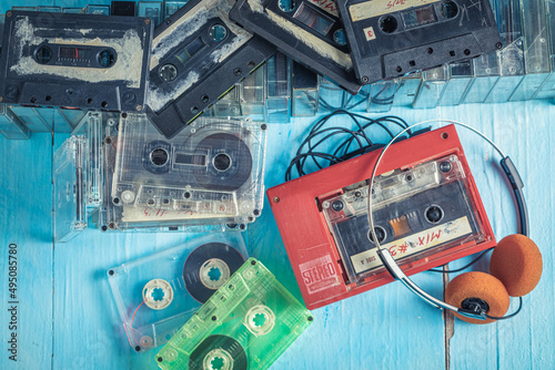 Retro audio cassette as a symbol of 90's music.