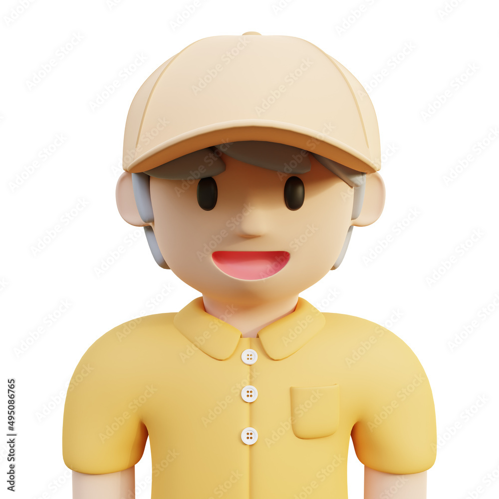 3d Rendering Male Character Profile With Cream Hat And Orange Polo Shirt, good for character profile picture 3d Rendering Male Character Profile With Cream Hat And Orange Polo Shirt, good for character profile picture