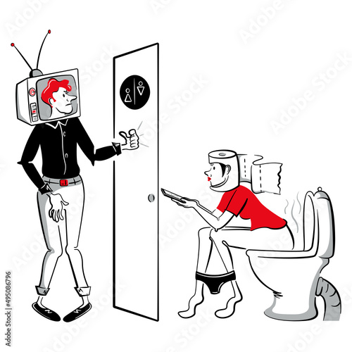 woman with a smartphone occupied the bathroom