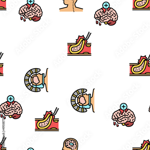 Neurosurgery Medical Treatment Vector Seamless Pattern Thin Line Illustration