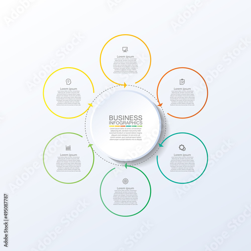 Business abstract background infographic template circle colorful with 6 step