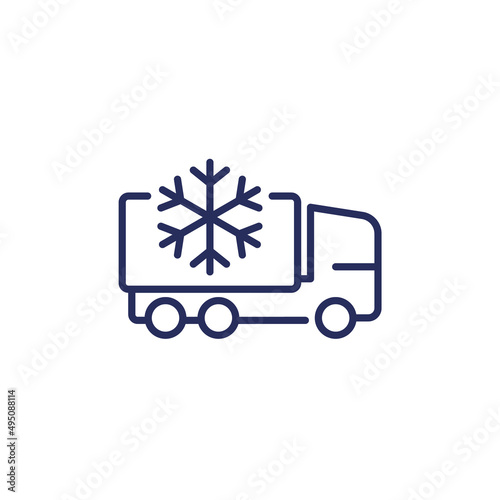 Fridge truck line icon, transport with refrigerator