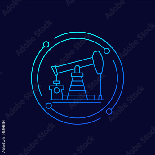 Oil pump jack icon, line vector