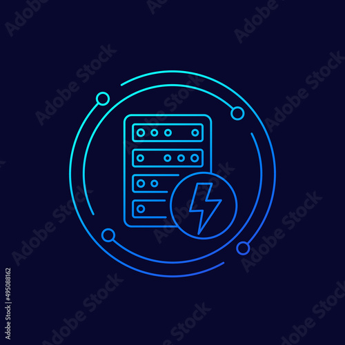 Server electricity warning, electric power icon, linear design