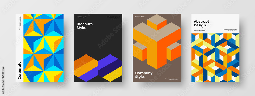 Amazing mosaic shapes journal cover template composition. Abstract company identity A4 design vector layout bundle.