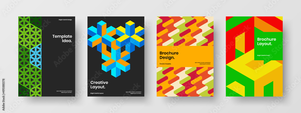 Original mosaic hexagons annual report concept composition. Colorful banner vector design template bundle.