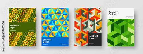 Amazing mosaic shapes front page illustration set. Original company cover vector design layout collection.