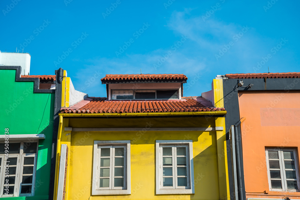 Singapore old town : Sino-Portuguese Architecture buildings. This architectural style is European mixed with Chinese modern Singapore old town : Sino-Portuguese Architecture buildings. This architectural style is European mixed with Chinese modern