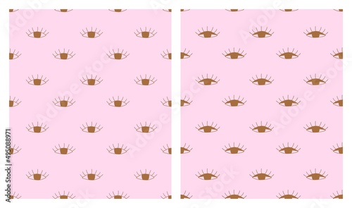 Two seamless patterns with doodle eyes. Hand drawn eyes print for clothes, linens, wallpapers or wrapping paper. Sketch background. Flat vector template