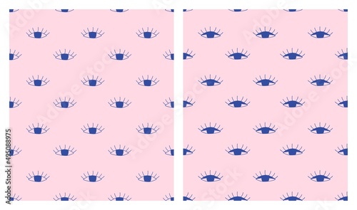 Two seamless patterns with doodle eyes. Hand drawn eyes print for clothes, linens, wallpapers or wrapping paper. Sketch background. Flat vector template