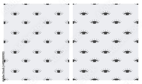 Two seamless patterns with doodle eyes. Hand drawn eyes print for clothes, linens, wallpapers or wrapping paper. Sketch background. Flat vector template