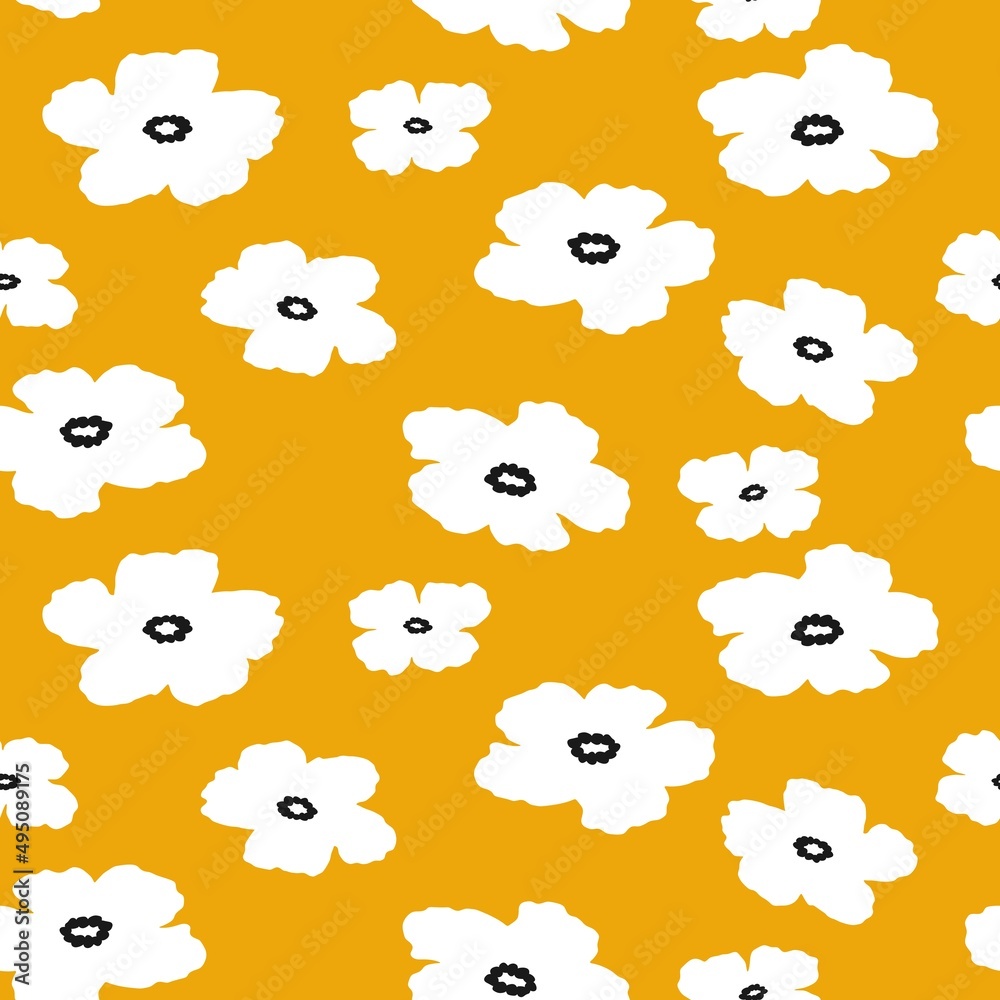 Floral seamless pattern in flat design. Spring and summer texture. Hand drawn pattern with flowers for textiles, banners, wallpapers. Vector elements