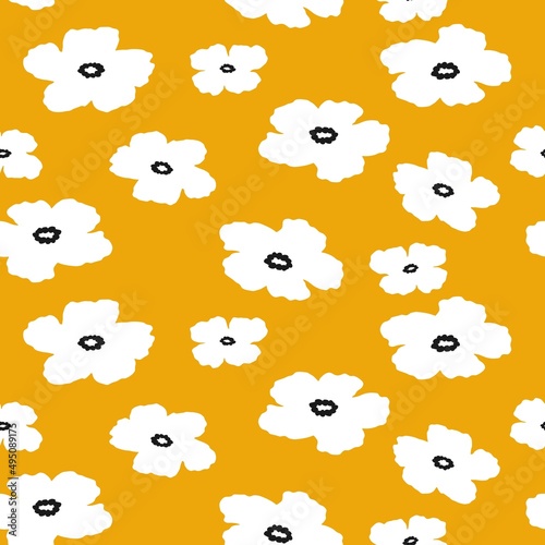 Floral seamless pattern in flat design. Spring and summer texture. Hand drawn pattern with flowers for textiles, banners, wallpapers. Vector elements