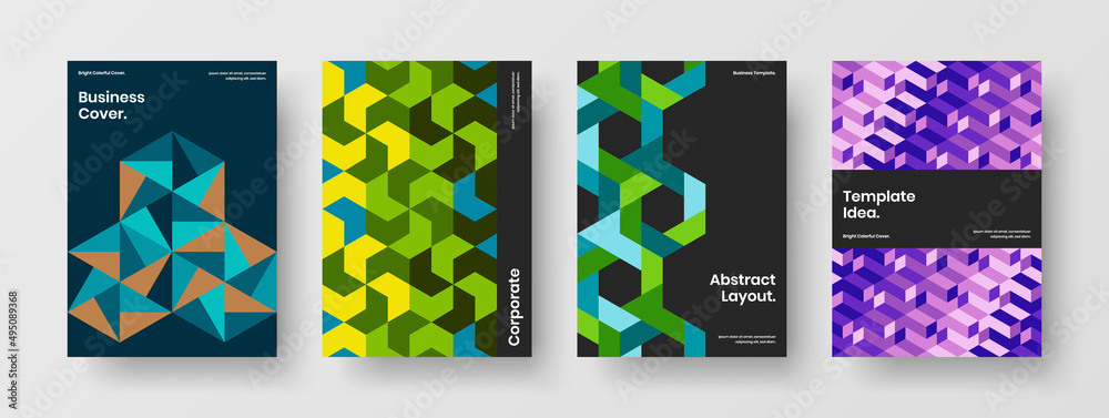 Original catalog cover vector design illustration bundle. Creative geometric hexagons presentation layout collection.