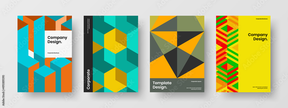 Multicolored geometric tiles placard template composition. Minimalistic corporate brochure design vector concept collection.