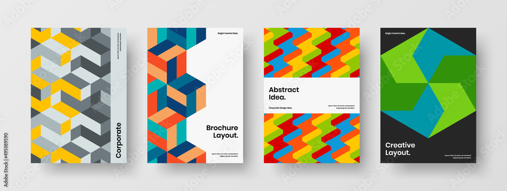 Isolated catalog cover A4 design vector illustration bundle. Amazing mosaic tiles brochure layout composition.
