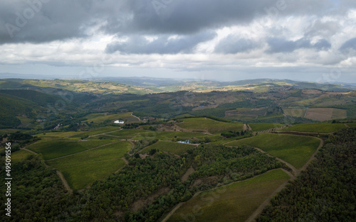 Views of Tuscany vineyards. Aerial drone photo, Tuscany, Italy