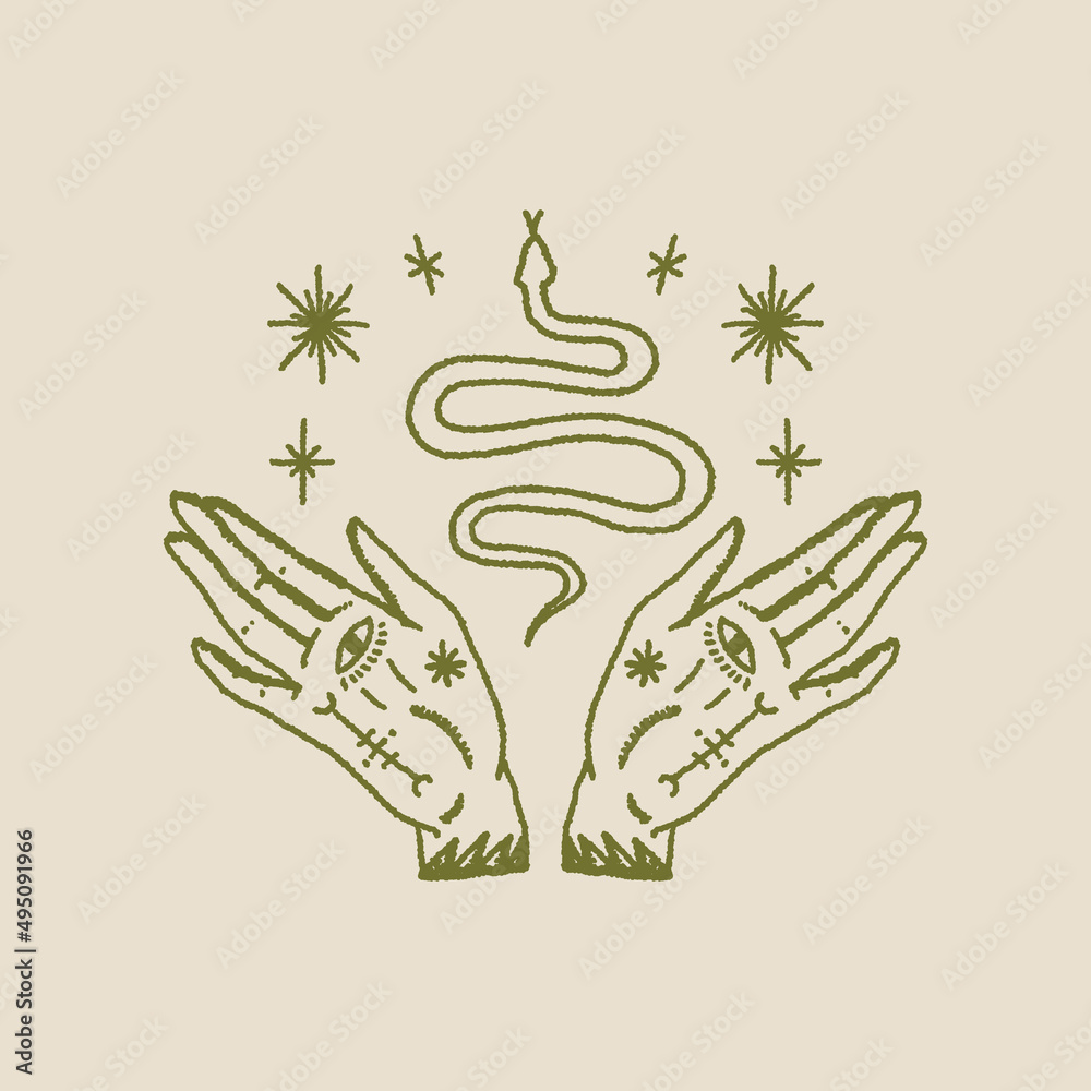 Magic alchemy green hand herbalist green witch vector illustration Magic alchemy green hand herbalist green witch vector illustration
