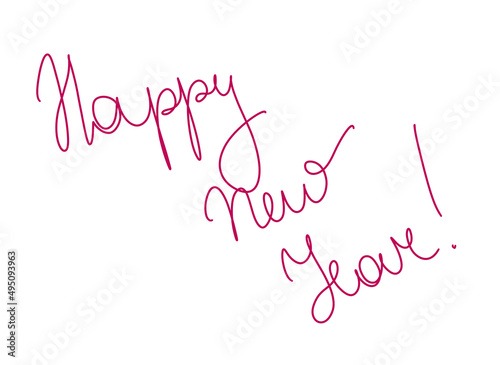 Beautifull lettering with the New Year greeting, handwritten red letters on the white background. Holiday greeting card.