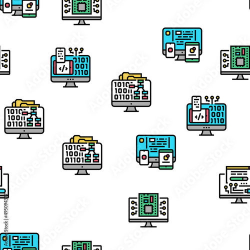 Software Program Development Vector Seamless Pattern Thin Line Illustration