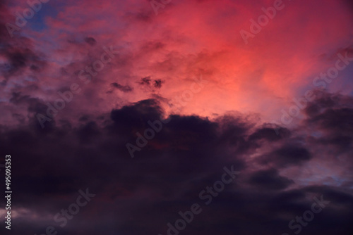 Dramatic colorful clouds in the sky during sunset that resembles watercolors in a canvass