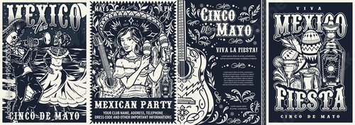 Mexico black and white posters set