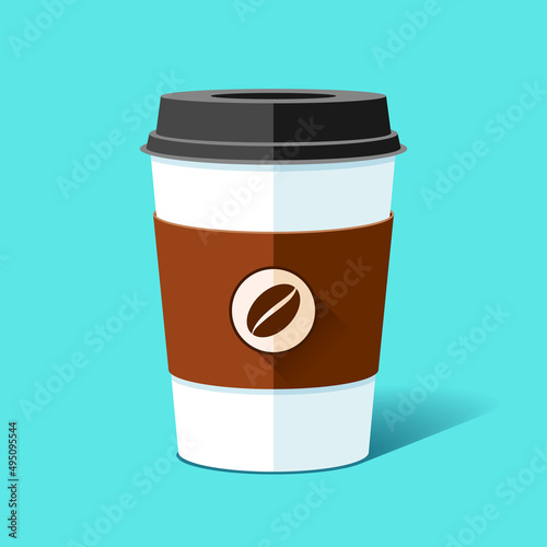 Coffee cup in flat style on color background. Drink to go. Simple object. Vector design element for your business project
