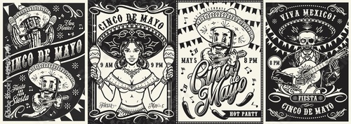 Cinco de Mayo posters set with musicians